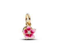 Disney Moana Pink Plumeria 14k Gold-Plated Double Dangle with Clear Cubic Zirconia and Shaded Pink Enamel