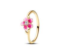 Disney Moana Pink Plumeria 14k Gold-Plated Ring with Clear Cubic Zirconia and Shaded Pink Enamel