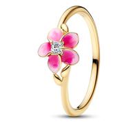 Disney Moana Pink Plumeria 14k Gold-Plated Ring with Clear Cubic Zirconia and Shaded Pink Enamel