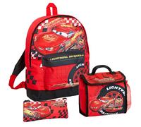 Disney Mochila de Cars + bolsa de almuerzo + estuche para lápices, juego de 3 piezas de mochila escolar Lightning McQueen, Red, Mochila