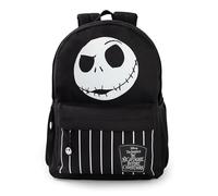 Disney Mochila de Jack Skellington de Pesadilla antes de Navidad | Diseño de rayas blancas y negras | Mochila escolar con cremallera para la vuelta al cole y para llevar libros | Mercancía