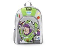 Disney Mochila escolar gris y verde de Buzz Lightyear de Toy Story para niños | Mochila con cremallera, bolsillo frontal y bolsillo lateral de malla | Correas acolchadas para los hombros con diseño