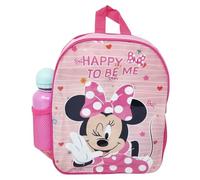 Disney Mochila escolar Minnie Mouse Mickey Happy to Be Me color rosa con botella 400 ml