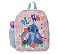 Disney Mochila escolar Stitch Aloha color rosa con botella 400 ml