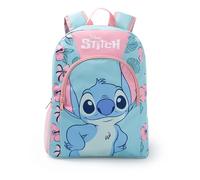Disney Mochila infantil azul claro de Lilo & Stitch | Mochila escolar con cremallera, correas acolchadas y bolsillo frontal con estampado del personaje Stitch