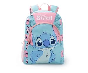 Disney Mochila infantil azul claro de Lilo & Stitch | Mochila escolar con cremallera, correas acolchadas y bolsillo frontal con estampado del personaje Stitch