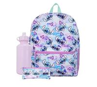 Disney Mochila Lilo y Stitch 3 Piezas | Botella, Estuches | Lilo y Stitch Mochila Escolar | Multicolor