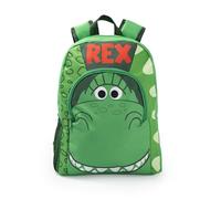 Disney Mochila verde para niño de Toy Story Rex | Mochila escolar con cremallera y diseño de la cara del personaje | Bolsillo frontal con cremallera y bolsillo lateral de malla