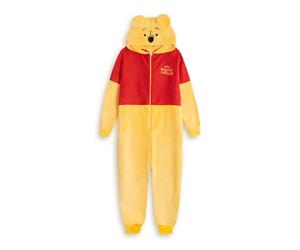 Disney Mono Amarillo y Rojo con Cremallera de Winnie The Pooh para Mujer | Pijama de Manga Larga con Capucha en Suave Forro Polar | Pijama de Dibujos Animados