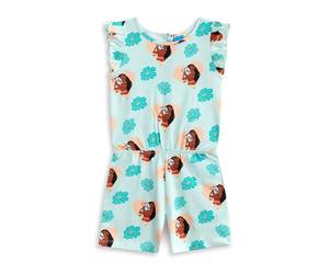 Disney Mono de Moana para niña en azul claro | Conjunto floral sin mangas con volantes | Ropa informal de verano con bolsillos | Ropa infantil de personajes de películas