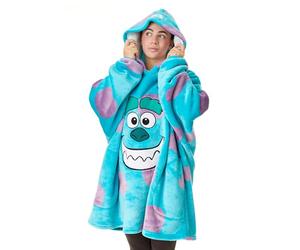 Disney Monsters Inc Sudadera con Capucha y Manta portatil Unisex | Sudadera con Capucha para Adultos en Azul con Cara del Personaje Sulley y Patron de Piel