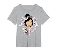 Disney Mulan Flower Framed Portrait Camiseta, Mujer tallas grandes, Gris Jaspeado, 2XL Grande