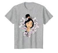 Disney Mulan Flower Framed Portrait Camiseta, Niños, Gris Jaspeado, 12 años