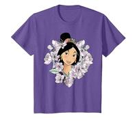 Disney Mulan Flower Framed Portrait Camiseta, Niños, Morado Jaspeado, 12 años