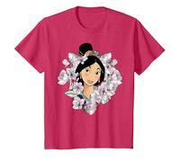 Disney Mulan Flower Framed Portrait Camiseta, Niños, Rojo Jaspeado, 12 años