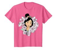 Disney Mulan Flower Framed Portrait Camiseta, Niños, Rosa jaspeado, 8 años