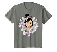 Disney Mulan Flower Framed Portrait Camiseta, Niños, Verde militar jaspeado, 8 años