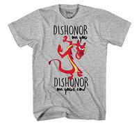 Disney Mulan Mushu Dishonor On Your Cow Disneyland Graphic Adult T-Shirt(Heather Grey,Large)