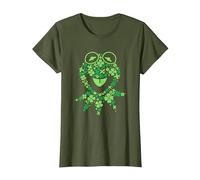 Disney Muppets Kermit the Frog in Clovers St Patrick’s Day Camiseta, Mujer, Verde Oliva, 3XL