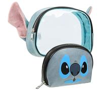 Disney Neceser Mujer Cosméticos Estuche Neceser Maquillaje Makeup Bag Bolsa de Aseo Mujer Viaje Accesorios Mickey Lilo y Stitch Regalos Niña Chica Adolescente Mujer (Azul- 2 Piezas)
