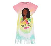 Disney Oceania - Vestido con flecos para niña, diseño de Vaiana Born to Voyage, 100% algodón, multicolor con estampado tropical, Rosa, 8 años