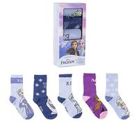 Disney Pack Calcetines de Frozen - Colores Azul, Blanco y Morado - 5 Pares - Talla 31 a 34 - Calcetines Largos Fabricados con Algodón, Poliéster y Elastano - Producto Original Diseñado en España