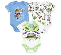 Disney Pack de 3 bodis de bebé unisex de manga corta de algodón elástico orgánico, Blanco/Azul Toy Story, 12 meses