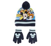 Disney Pack de Gorro y Guantes Multicolor - Talla Única - Elaborados en Acrílico y Poliéster - Estampado de Mickey, Goofy y Pato Donald - Producto Original Diseñado en España