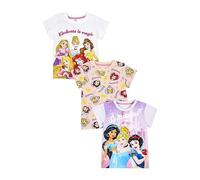 Disney Paquete de 3 camisetas de princesa para niñas, 3 unidades, camisetas de princesa, camisetas de verano para niñas, multicolor, 6-7 años