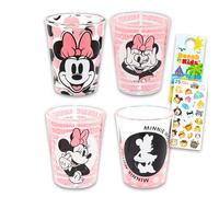 Disney Paquete de 4 vasos de chupito de Minnie Mouse, paquete con mini vasos de 1.5 onzas con calcomanías de Minnie Mouse Plus, juego de más mini tazas