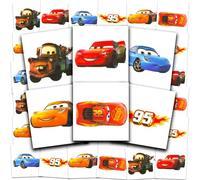 Disney Paquete de 72 tatuajes de autos para fiestas, 72 tatuajes temporales perforados individuales de 2 x 2 pulgadas para niños y niñas (suministros para fiestas de coches)