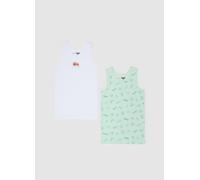DISNEY, Paquete De Dos Camisetas Sin Mangas Multicolor De Puro Algodón Para Niños Ajuste Regular, Niño, Blanco/verde, Talla: 7-8