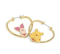 Disney Pendientes de aro de plata de ley con forma de corazón en tono dorado de Winnie the Pooh y Piglet para mujer