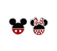 Disney Pendientes de tuerca de plata de ley con diseño de Mickey y Minnie Mouse, color negro y rojo, Plata de ley