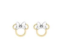 Disney Pendientes de Botón Minnie Mouse en Plata de Ley 925 con Baño de Oro Amarillo y Lazo Bicolor, Pendientes de Silueta Calada para Mujeres y Niñas, Caja de Regalo, Joyas Oficiales Disney