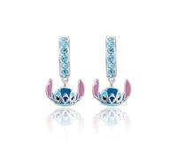 Disney Pendientes de Medio Aro Stitch en Plata con Circonitas Celestes y Esmalte de Colores, para Mujeres y Niñas, Listo para Regalar, Joya Oficial Disney