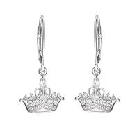 Disney Pendientes de plata de ley con corona de princesa E905651RZWL.PH, talla única, Plata de ley, Circonia cúbica