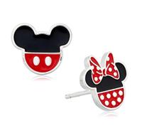 Disney Pendientes de plata de ley con esmalte Mickey y Minnie Mouse