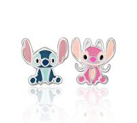 Disney Pendientes de Tuerca Lilo & Stitch con Lilo y Angel para niñas, Plata de ley