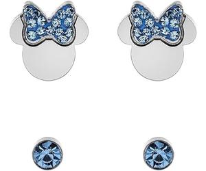 Disney Pendientes infantiles de Minnie Mouse, acero inoxidable, cristal de circonita, joyas Disney para niñas, Acero inoxidable