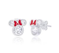 Disney Pendientes Minnie Mouse en Plata 925, con Circonitas Blancas y Lazo con Esmalte Rojo, Aptos para Mujeres y Niñas, Listos para Regalar, Joyas Oficiales Disney