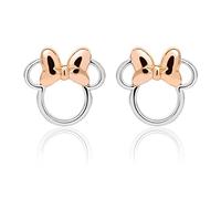 Disney Pendientes Minnie Mouse en Plata 925, Lazo Bañado en Oro Rosa, Aptos para Mujeres y Niñas, Listos para Regalar, Joyas Oficiales Disney