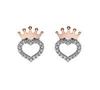 Disney Pendientes Princesas en Plata 925, Corona Bañada en Oro Rosa y Corazón con Circonitas Blancas, Aptos para Mujeres y Niñas, Listos para Regalar, Joyas Oficiales Disney