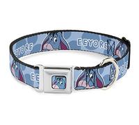 Disney Pet Collar, Collar de Perro Hebilla de cinturón de Seguridad de Metal, Winnie The Pooh Eeyore Texto y expresión Close Up Dot Blues, 13 a 17 Pulgadas, 1.5 Pulgadas de Ancho