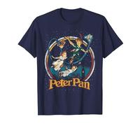 Disney Peter Pan Vintage Style Group Shot Logo Camiseta, Hombre, Azul Marino, S