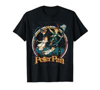Disney Peter Pan Vintage Style Group Shot Logo Camiseta, Hombre, Negro, S