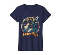 Disney Peter Pan Vintage Style Group Shot Logo Camiseta, Mujer, Azul Marino, S