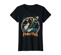Disney Peter Pan Vintage Style Group Shot Logo Camiseta, Mujer, Negro, S