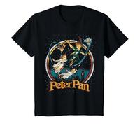 Disney Peter Pan Vintage Style Group Shot Logo Camiseta, Niños, Negro, 8 años