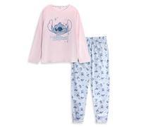Disney Pigiama da Donna in Pile di velluto Lilo & Stitch, a Maniche Lunghe, Rosa | Pigiama con Stampa dei personaggi dei cartoni animati | Comodo Abbigliamento da Notte | Merchandising